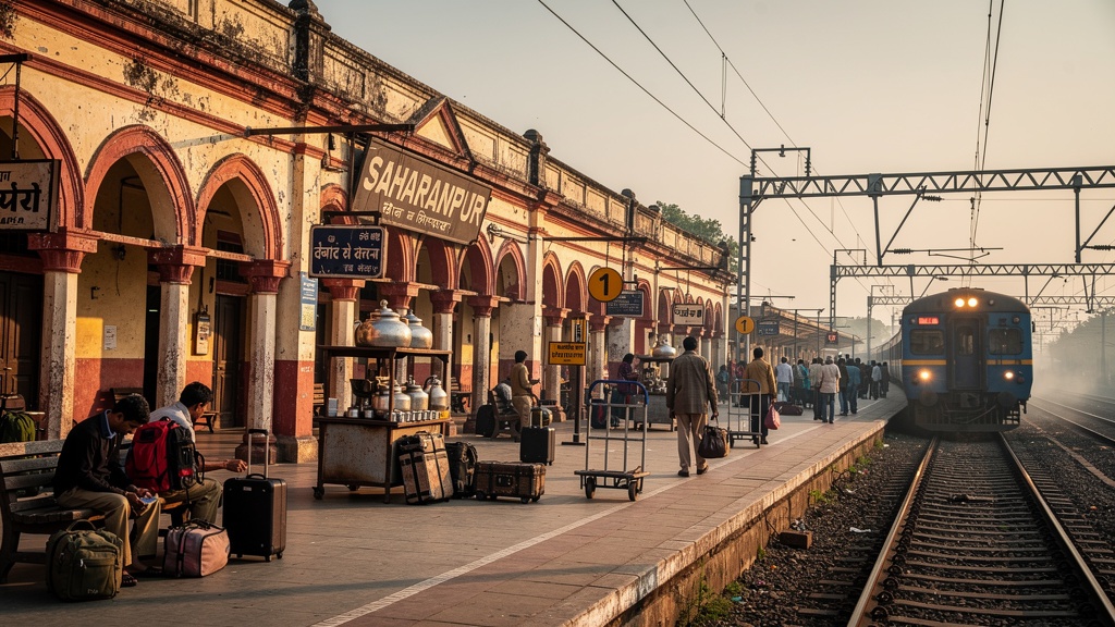 Saharanpur railway station with train arriving