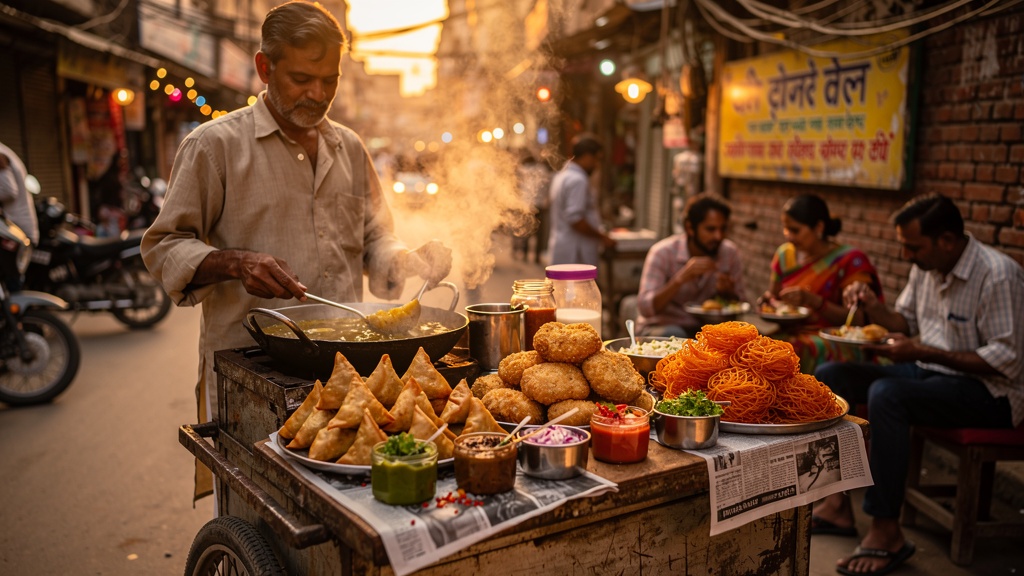 Traditional street food being served in Saharanpur, Uttar Pradesh